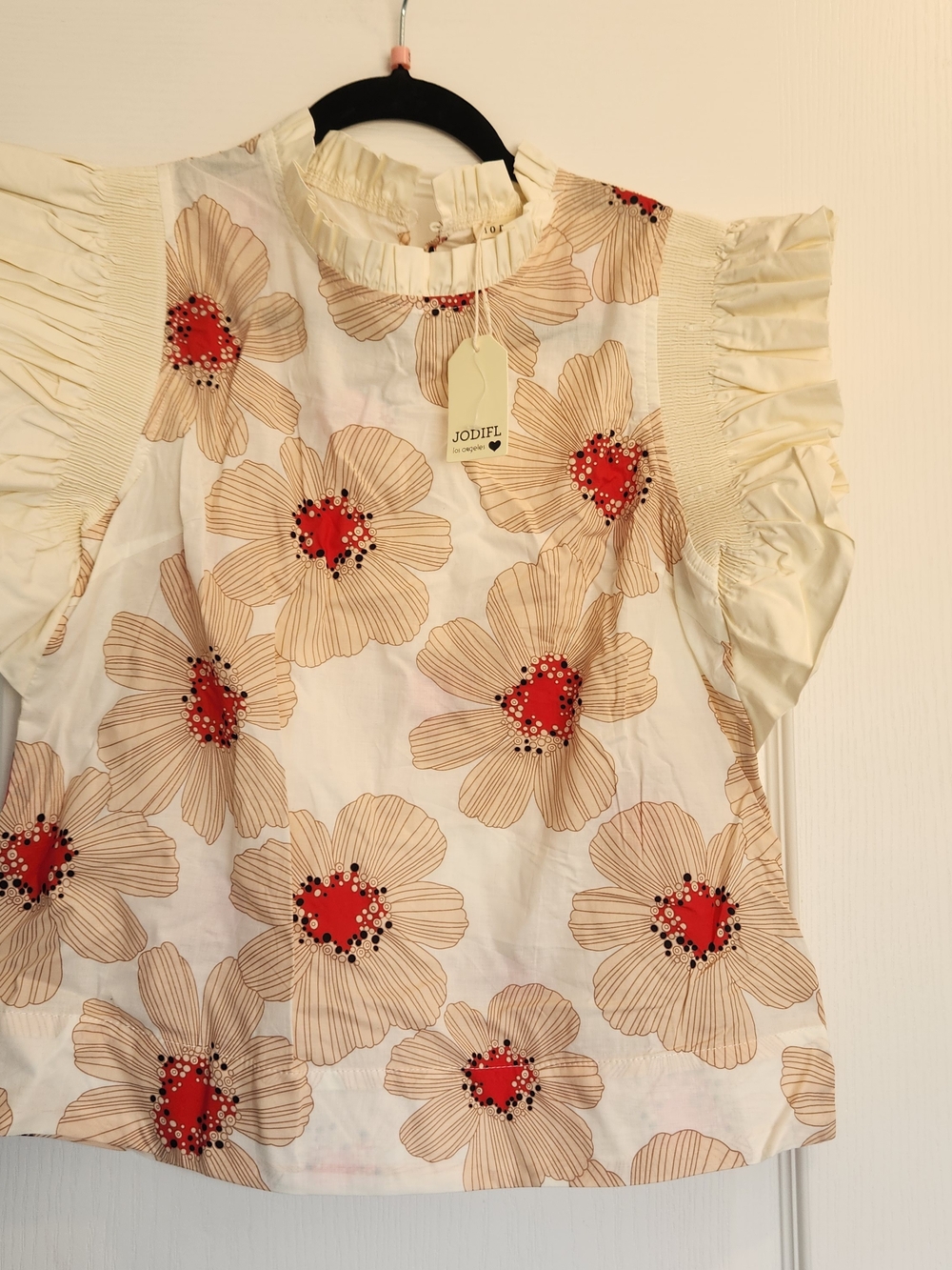 JODIFL Cream Floral Blouse with Red Centers S Bnwt